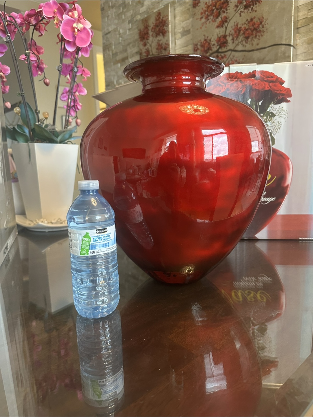 European Red Glass Vase 13inH