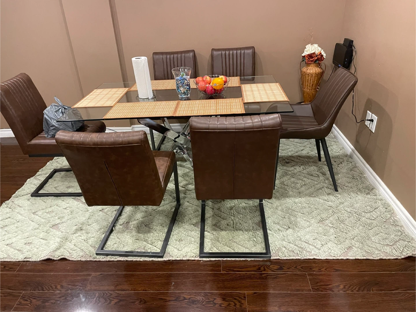 Dining Table with 6 Chairs - Brown - photo 2