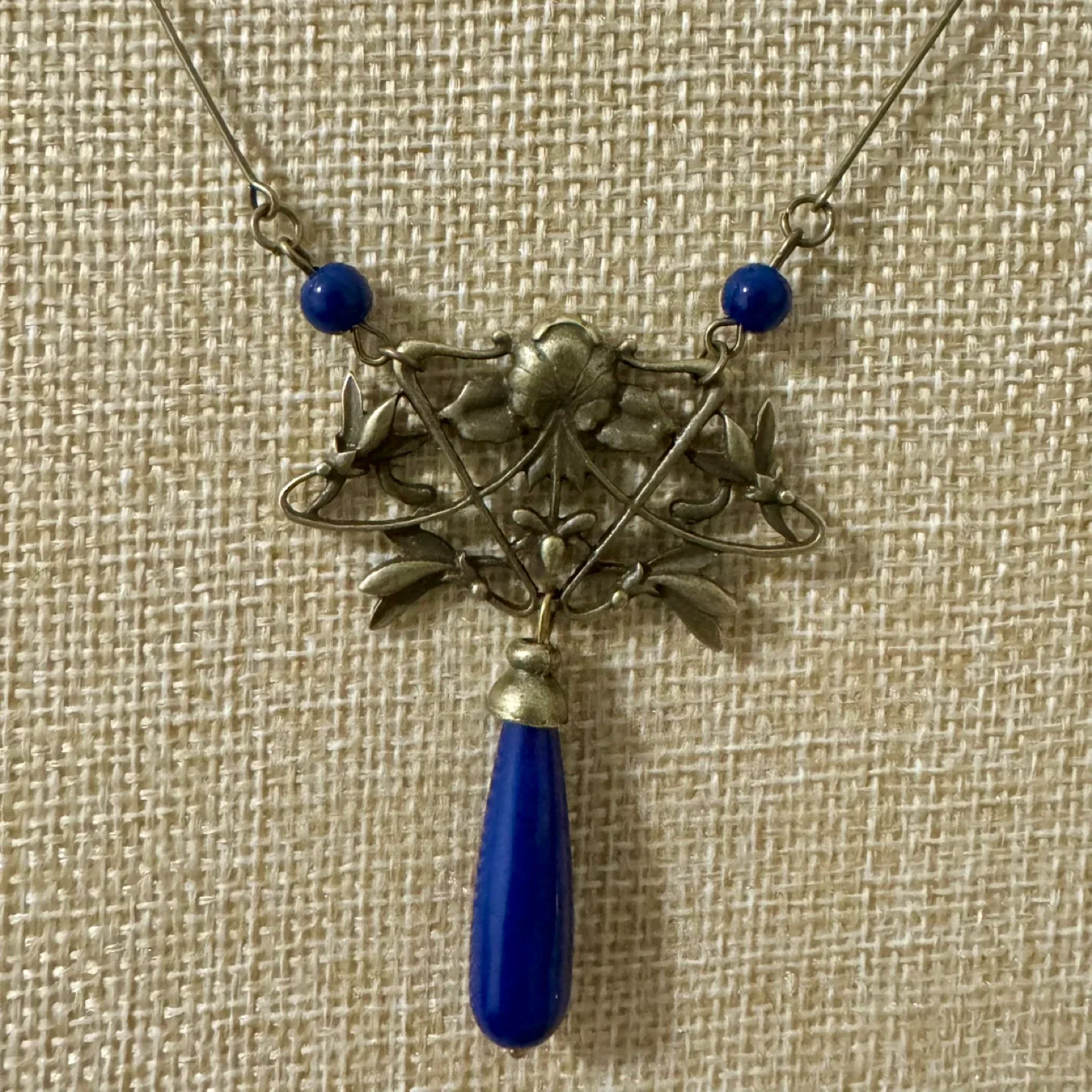 Art Nouveau Style Blue and Bronze Tone Necklace Earring Set 💙🦋 image indicator(3)