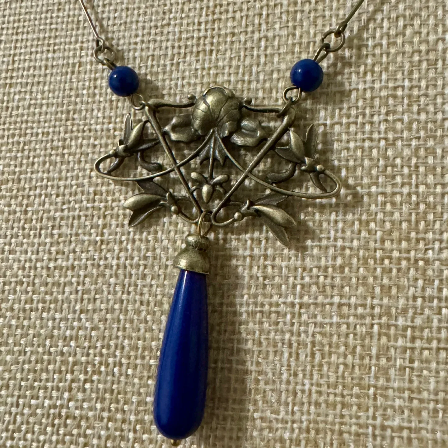 Art Nouveau Style Blue and Bronze Tone Necklace Earring Set 💙🦋 image indicator(4)