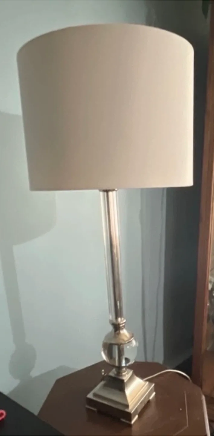 Large Elegant Crystal Glass Table Lamp with Off-White Shade image indicator(2)