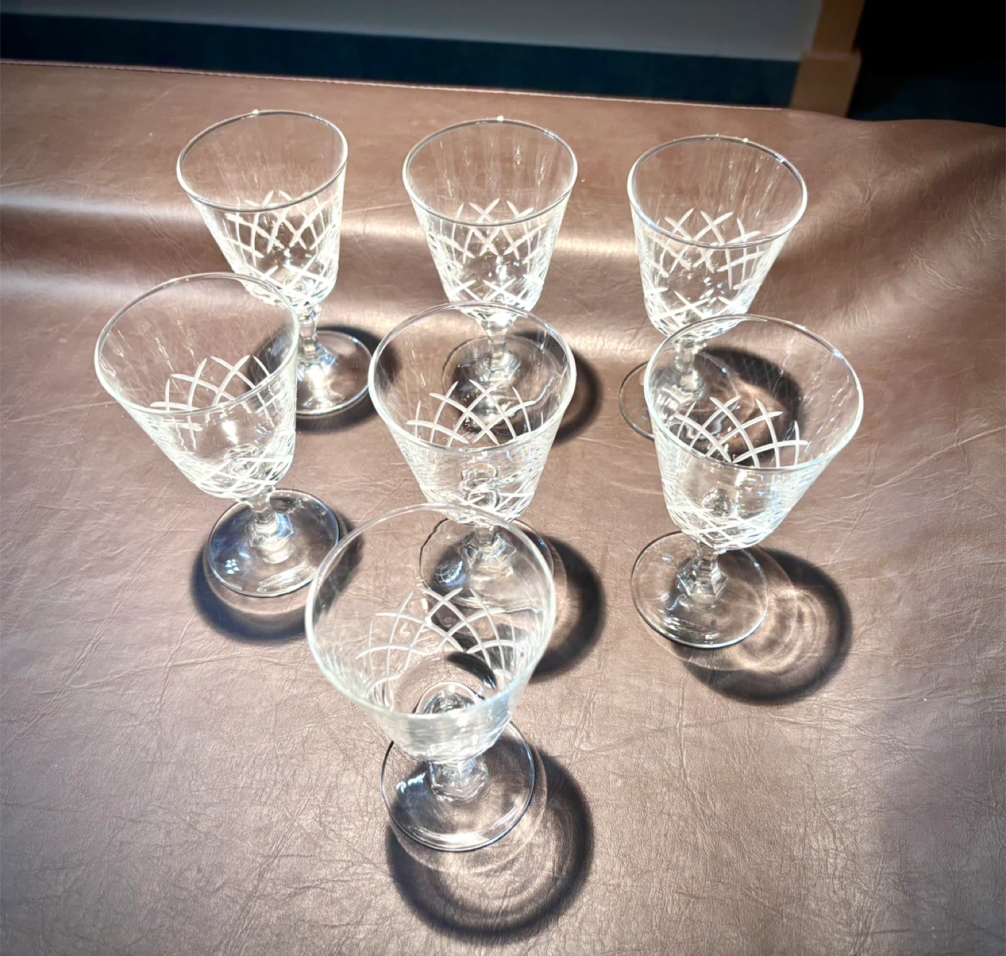 Set of 7 Etched Crystal Cordial Glasses - photo 2
