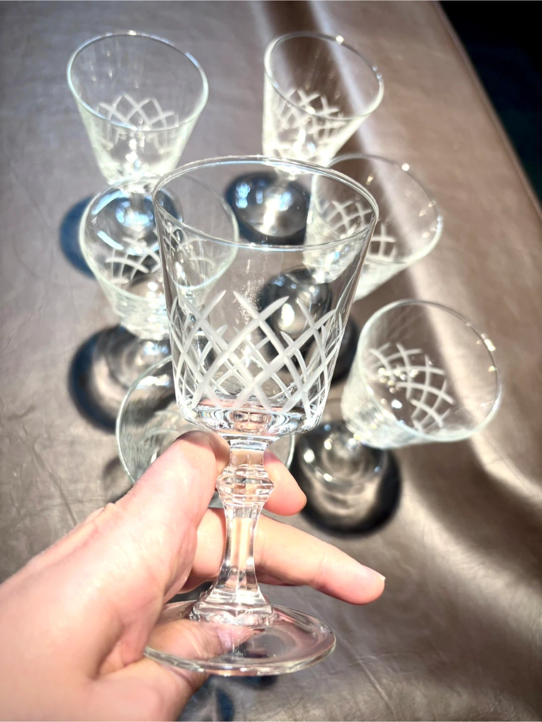 Set of 7 Etched Crystal Cordial Glasses - photo 3