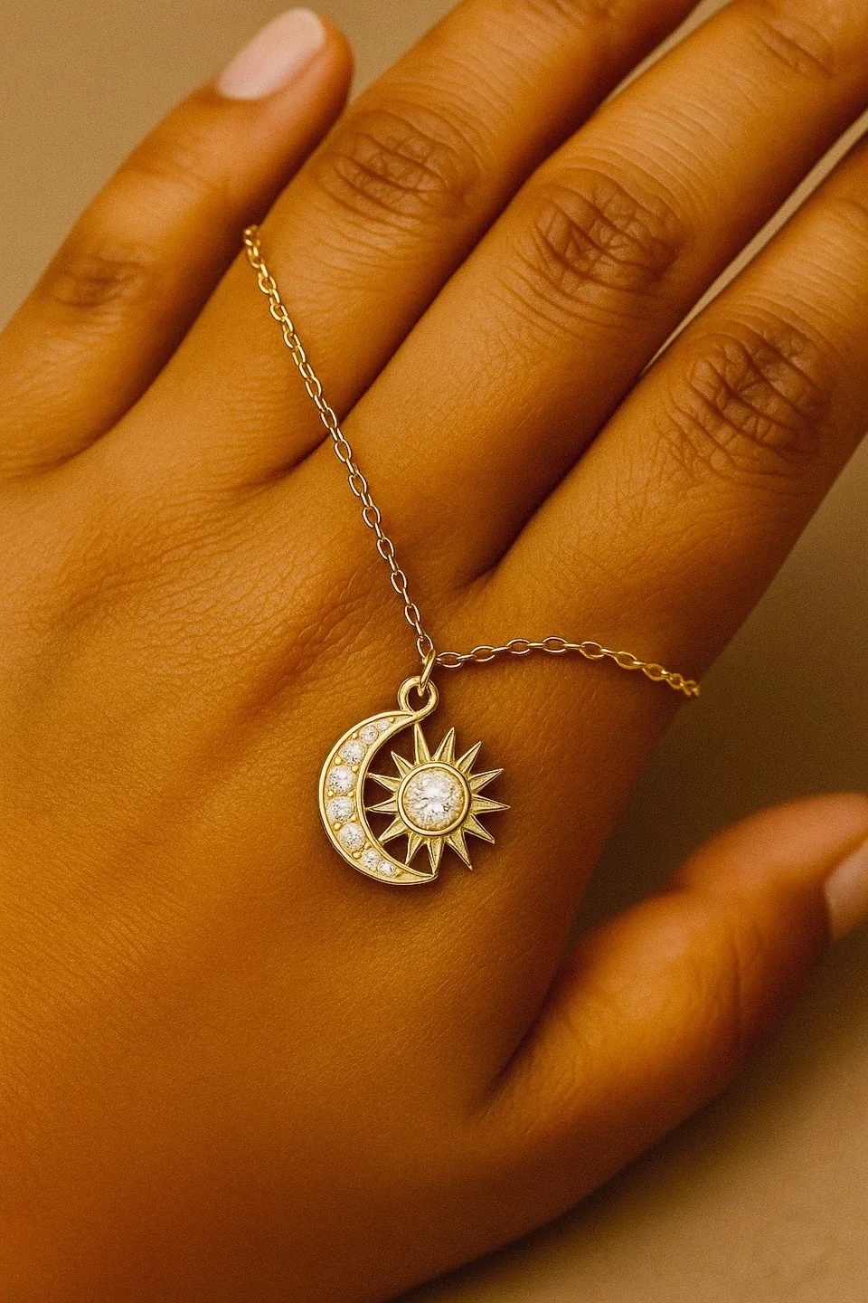 Jewelry - Gold Sun & Moon Pendant Necklace (Can Ship) thumbnail