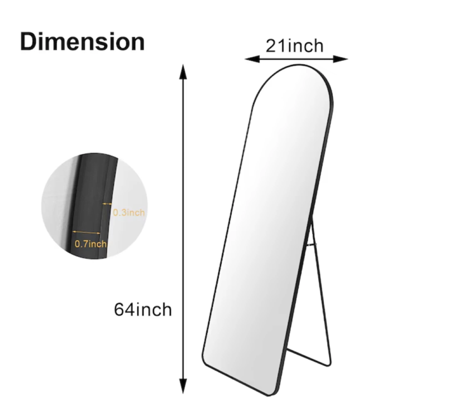 Arch Full Length Mirror, Black, 64 x 21 inches - photo 3