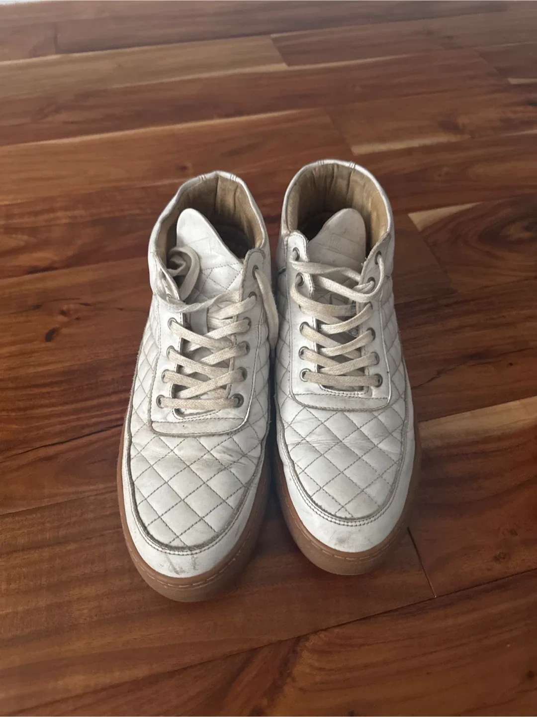 White Leather Quilted High-Top Sneakers thumbnail