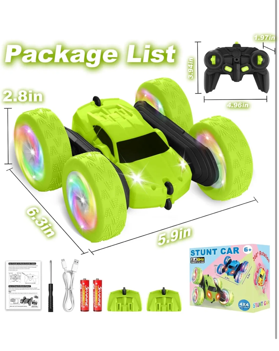 Green Stunt Car 6+ 360° Rotation image indicator(3)