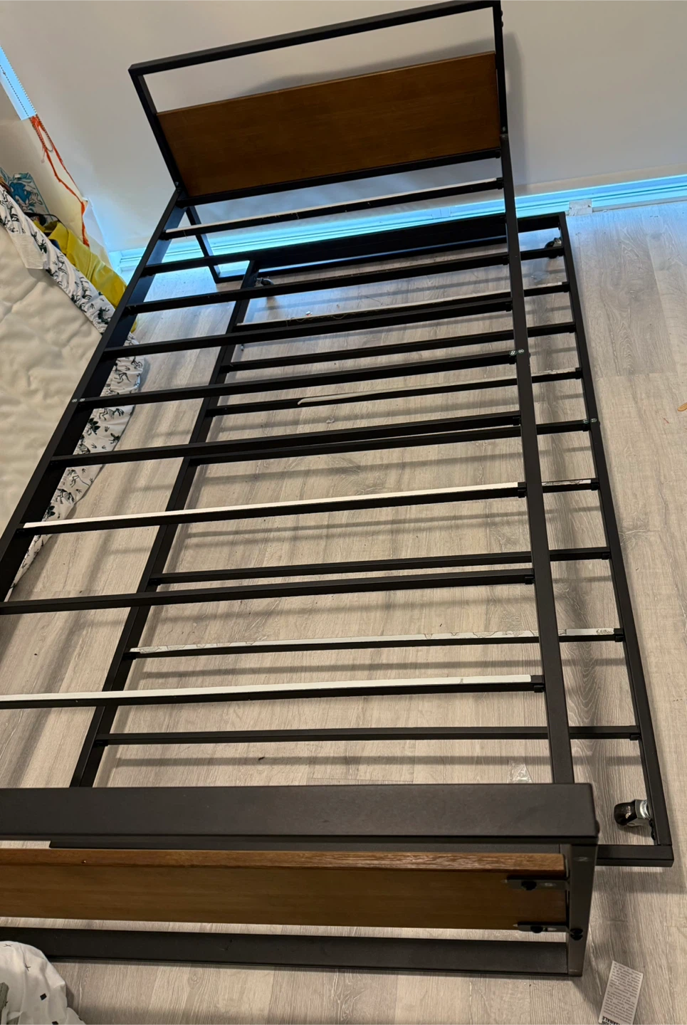 Black Metal & Wood Twin Bed Frame with Roll Out Bed - photo 3