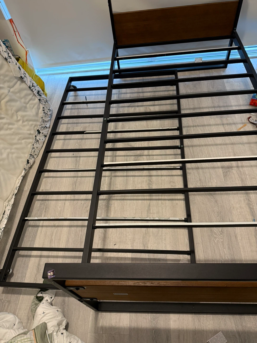 Black Metal & Wood Twin Bed Frame with Roll Out Bed