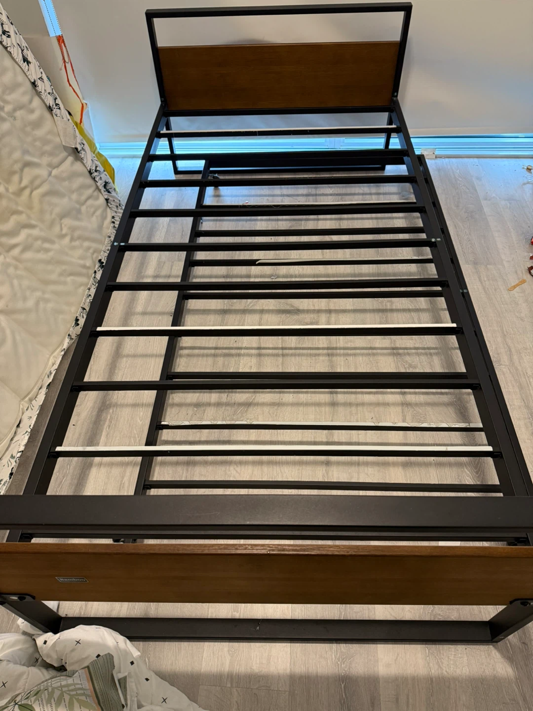 Black Metal & Wood Twin Bed Frame with Roll Out Bed - photo 2