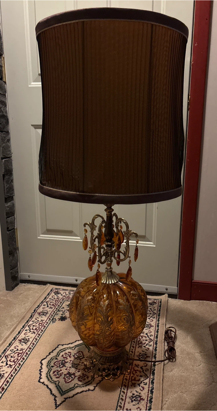 Vintage Amber Glass Table Lamp