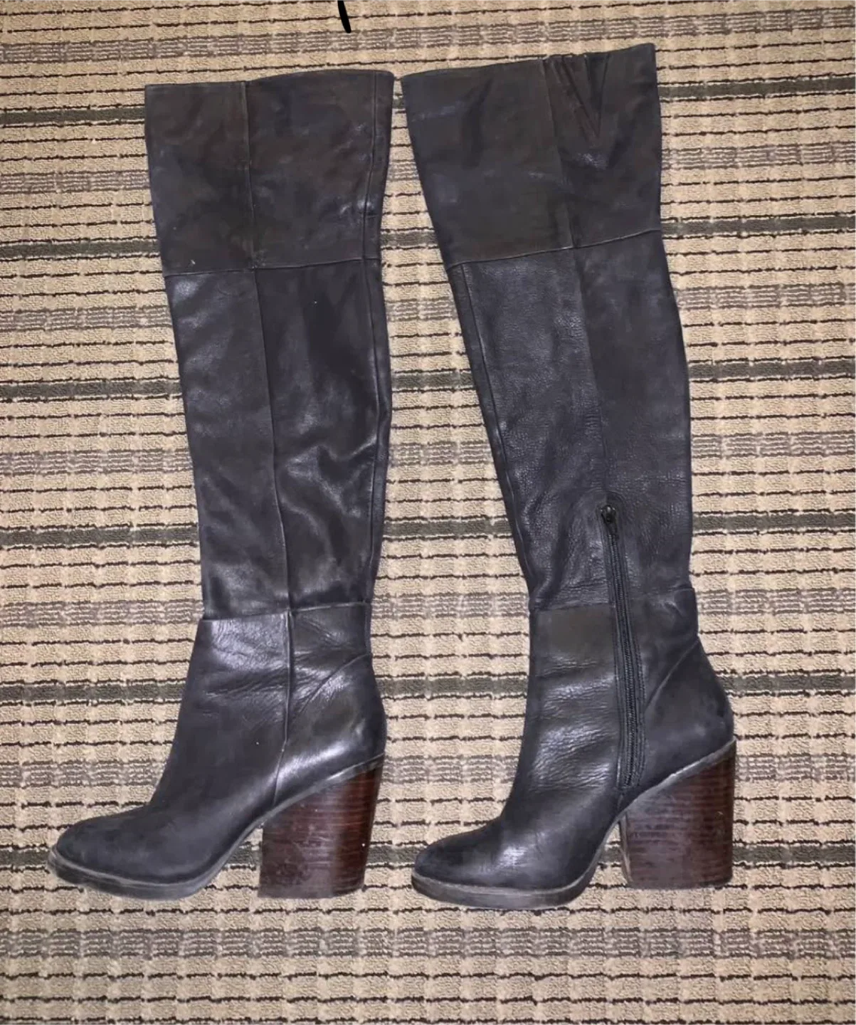 Call It Spring Black Leather Over-the-Knee Boots - Size 7 thumbnail