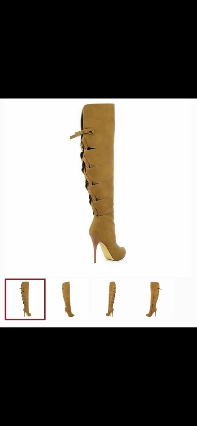 Tan Thigh High Heel Boots size 7 image indicator(4)