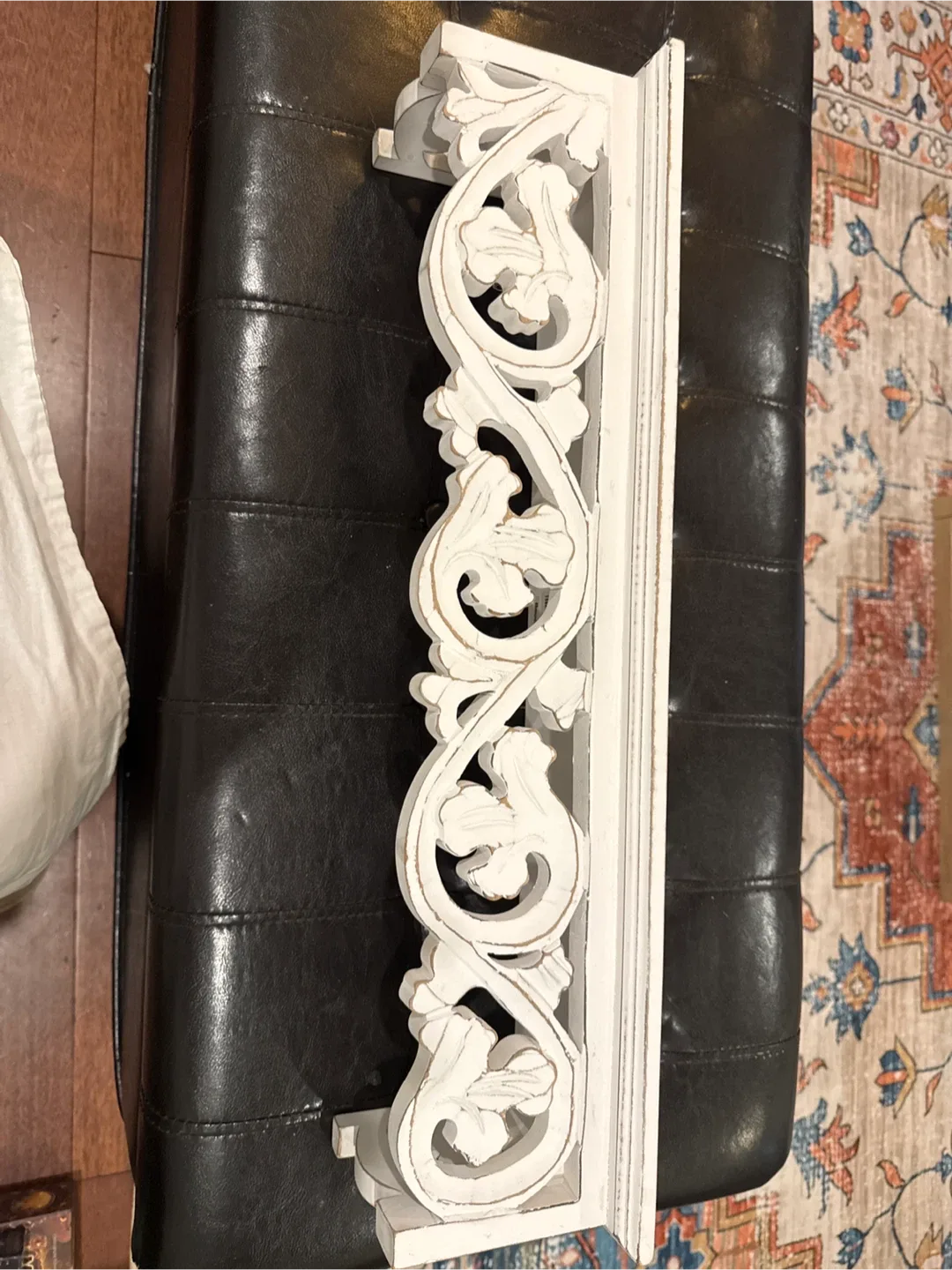 Bouclair Carved Antique White Shelf thumbnail