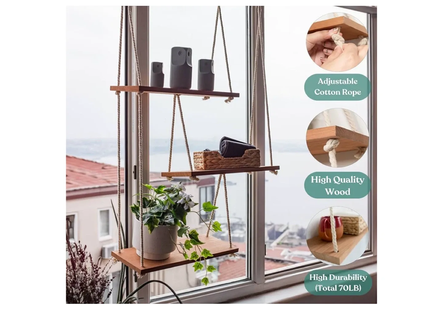 3 Tier Hanging Wood Shelves image indicator(2)