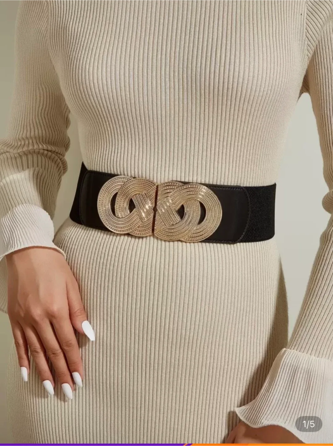 Black Elastic Belt with Gold Buckle thumbnail