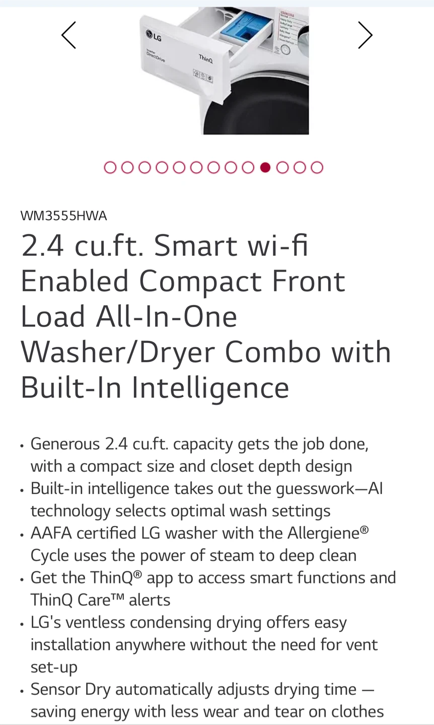 LG 2.4 cu. ft. Smart Washer/Dryer Combo - photo 4