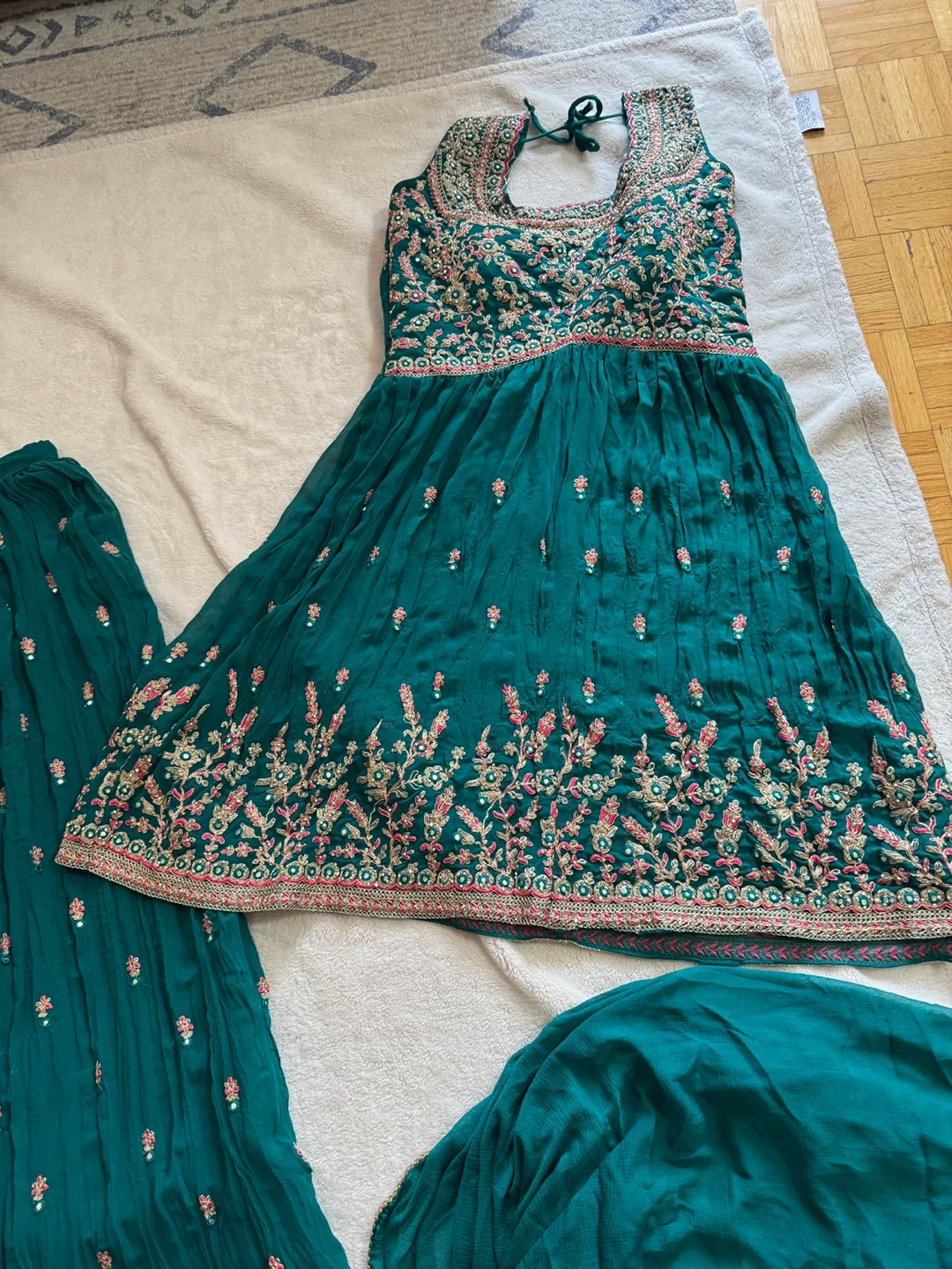 Chaniyacholi sarara suit set dark teal green thumbnail