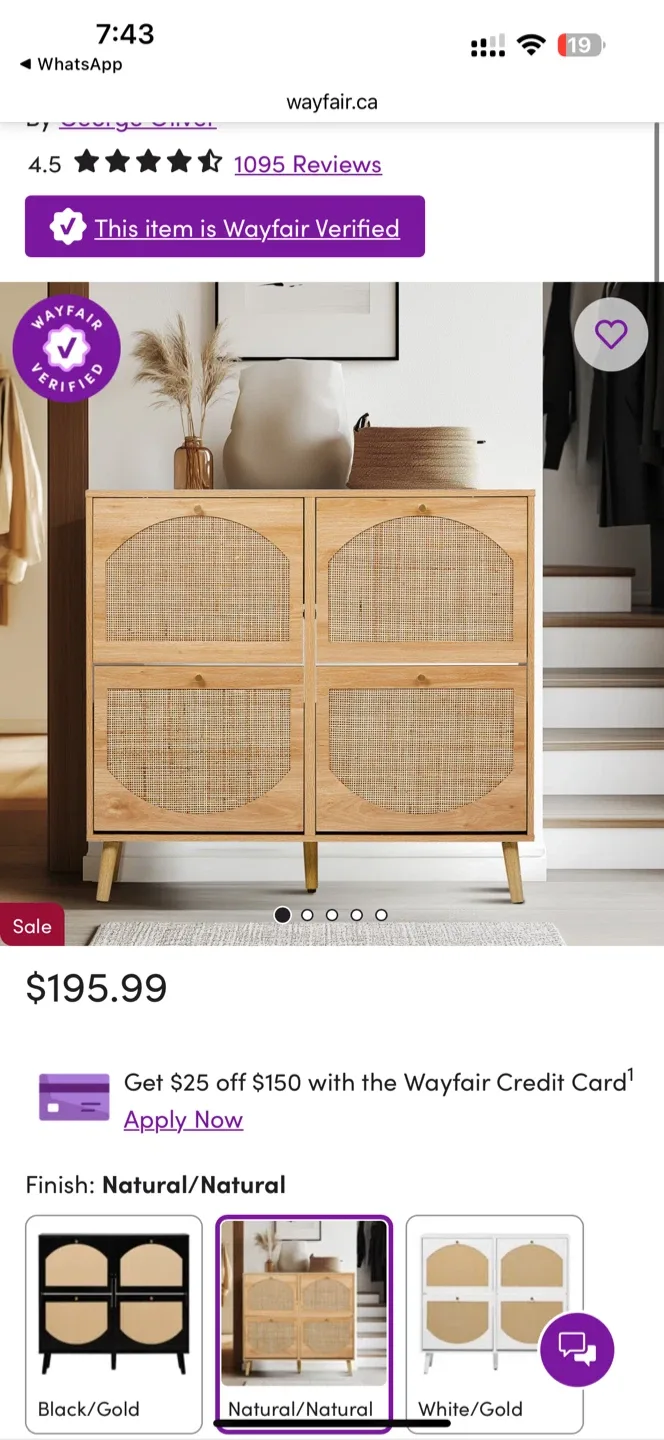 Wayfair Shoe Storage Cabinet - Natural Wood thumbnail