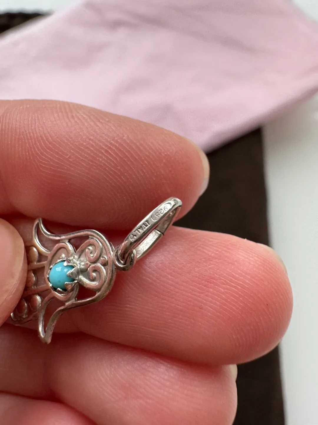 Silver Hamsa Hand Pendant with Turquoise Stone image indicator(4)