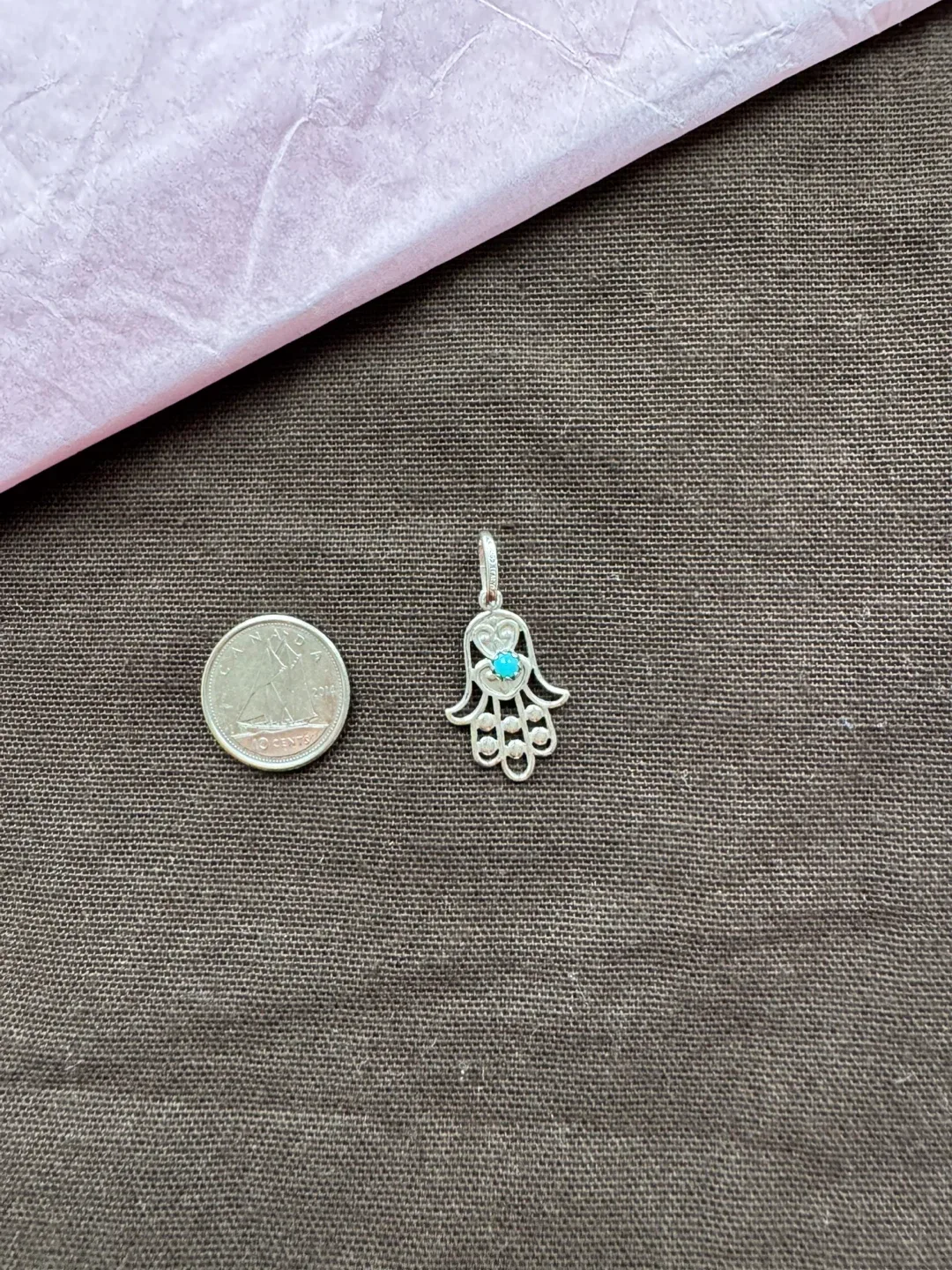 Silver Hamsa Hand Pendant with Turquoise Stone image indicator(2)