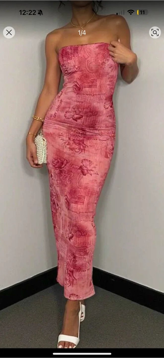 Pink Floral Print Tube Dress thumbnail