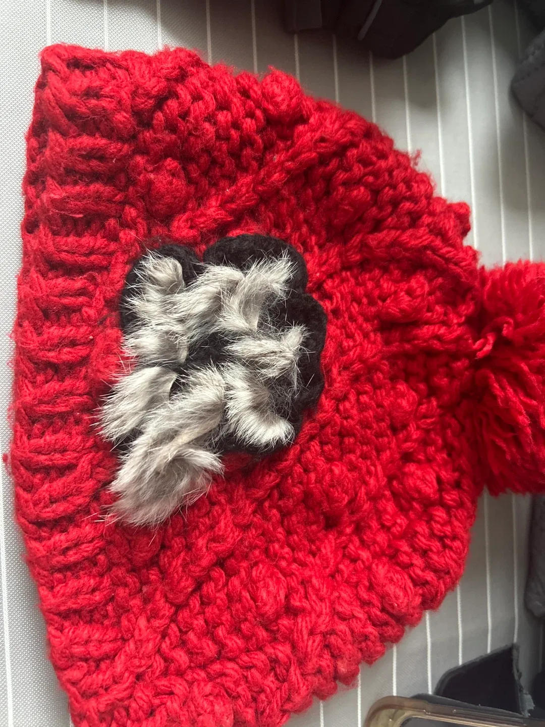 Red Knit Pom Pom Beanie image indicator(2)