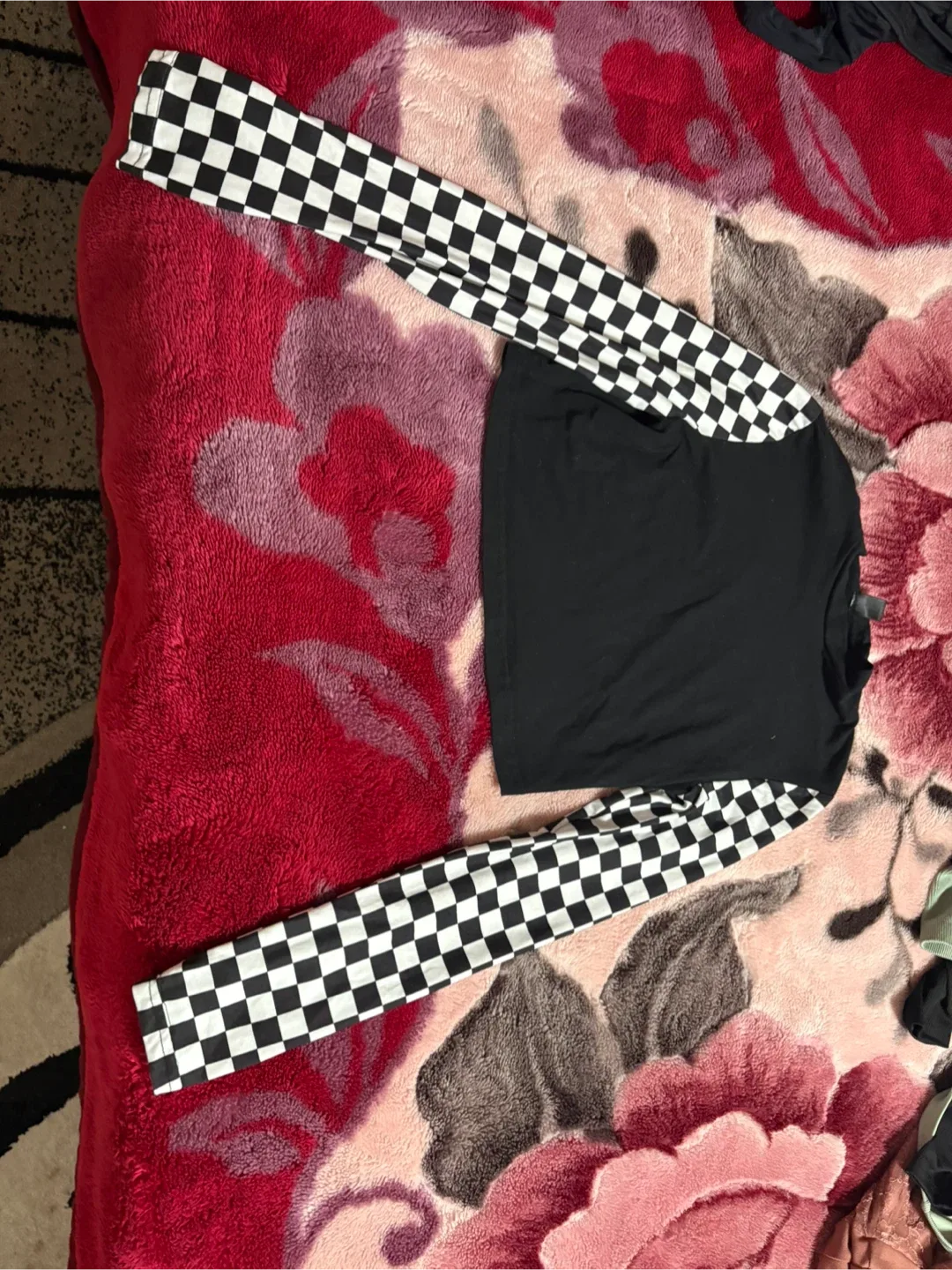 Black & White Checker Sleeve Top thumbnail