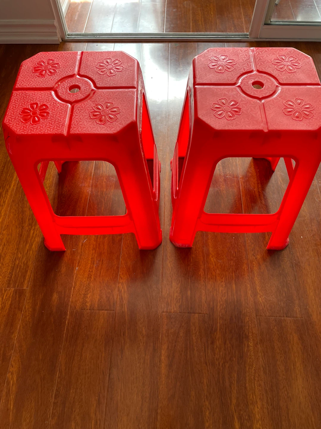 Red Plastic Stools - Set of 2