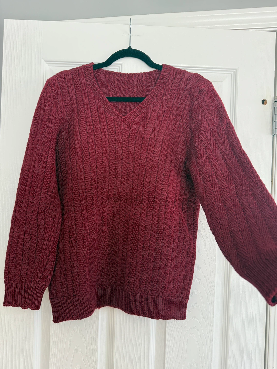Men Wool Burgundy V-Neck Sweater- Size L