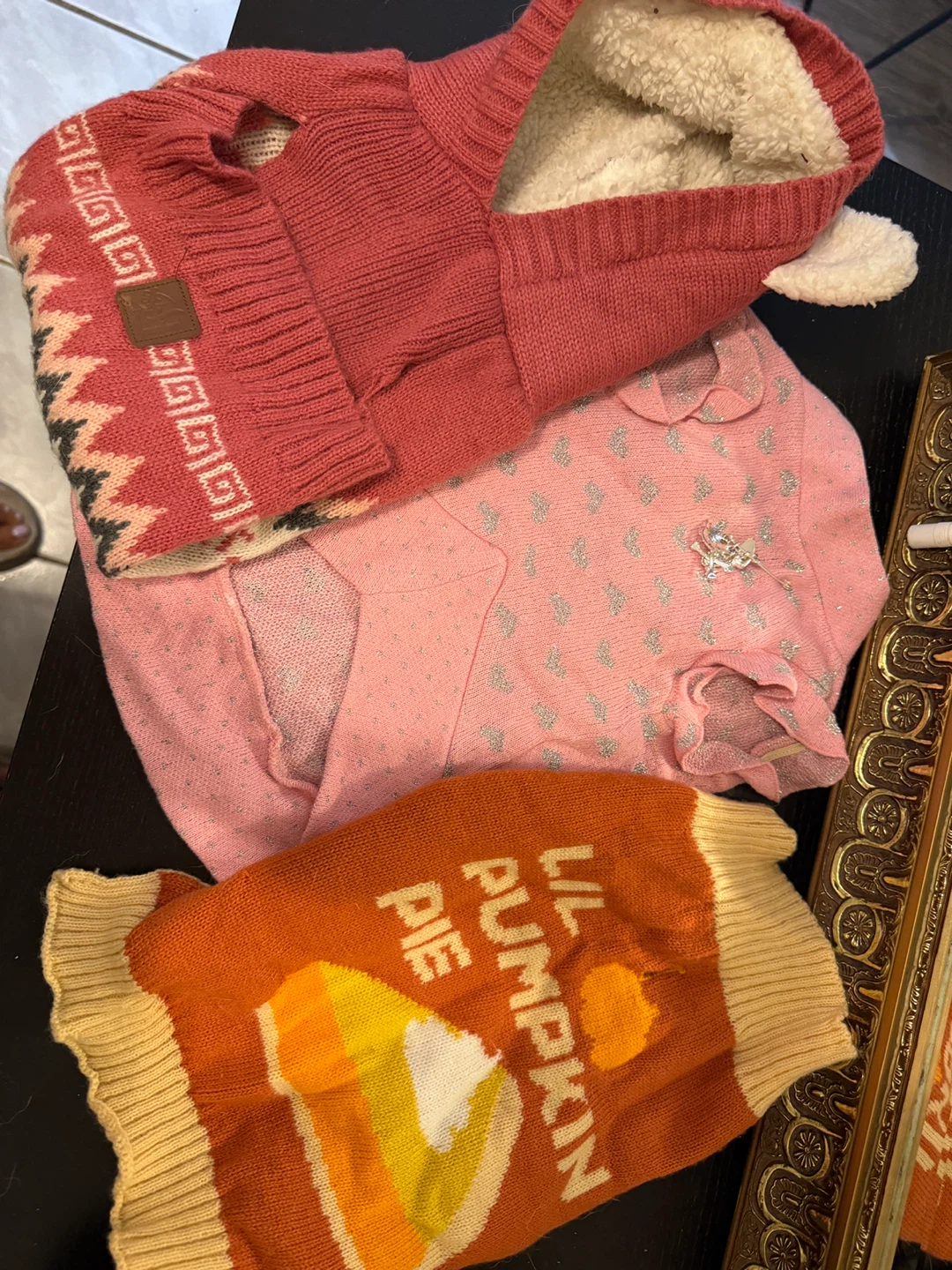 Dog Sweaters: Red, Pink, & Pumpkin