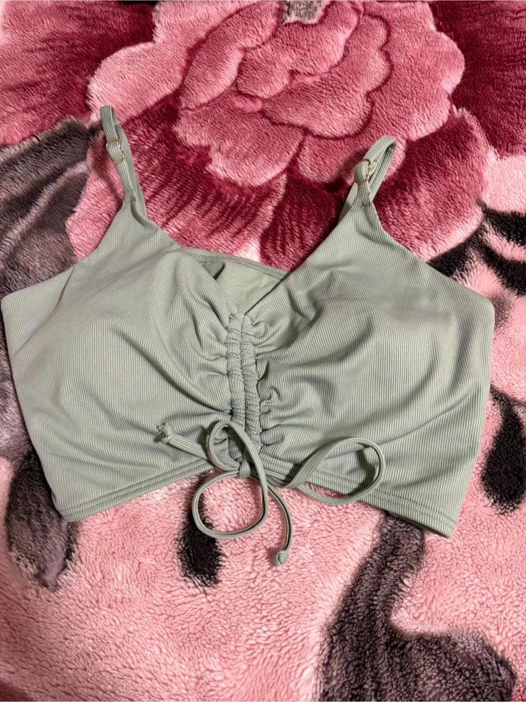 Green Ribbed Tie-Front Bathing Suit thumbnail