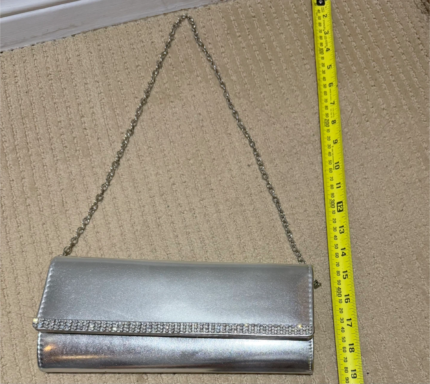 Silver Clutch with Rhinestone Trim