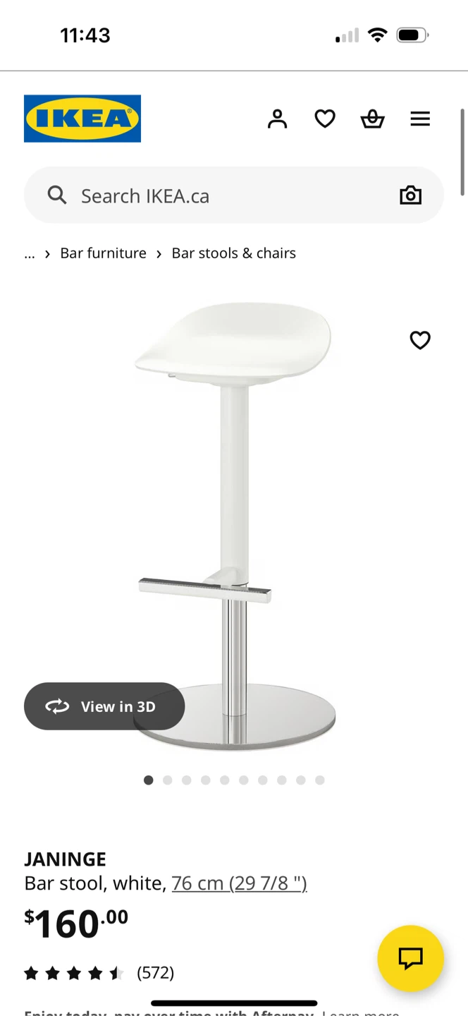 IKEA JANINGE White Bar Stool - 76cm