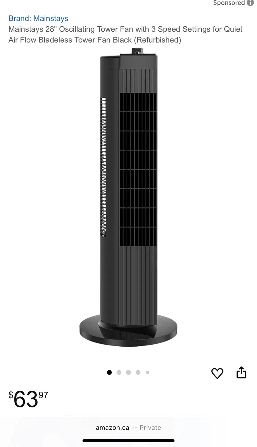 Mainstays 28" Oscillating Tower Fan - Black image indicator(2)
