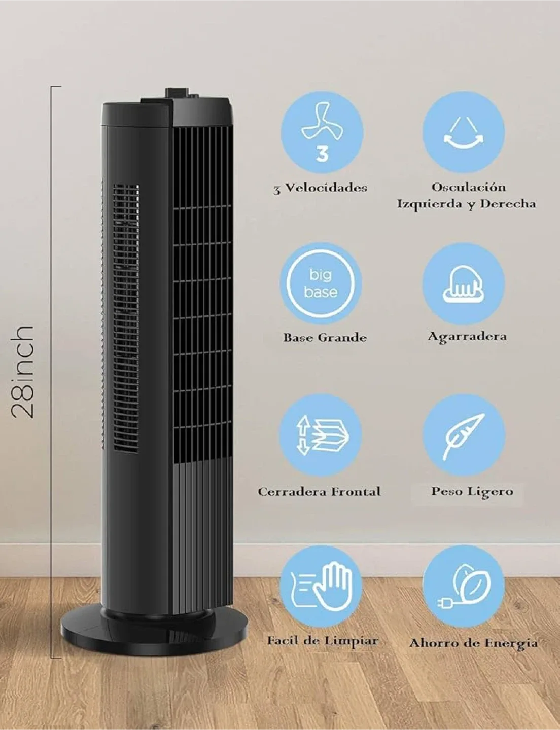 Mainstays 28" Oscillating Tower Fan - Black image indicator(3)