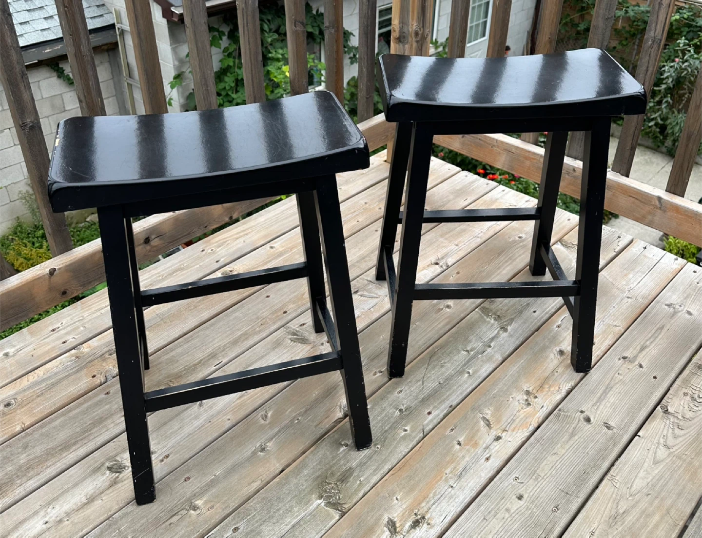 Set of 2 Black Wooden Stools