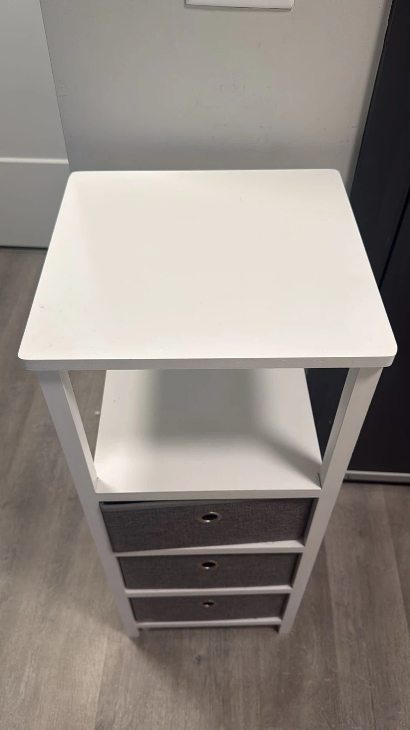 White Side Table with 3 Grey Fabric Drawers - photo 2
