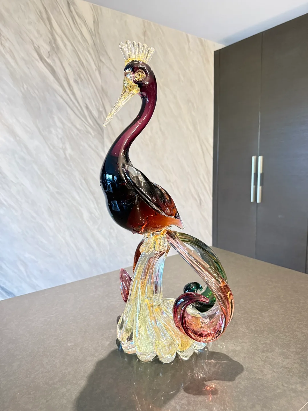 Murano Glass peacock bird Figurine with Crown thumbnail