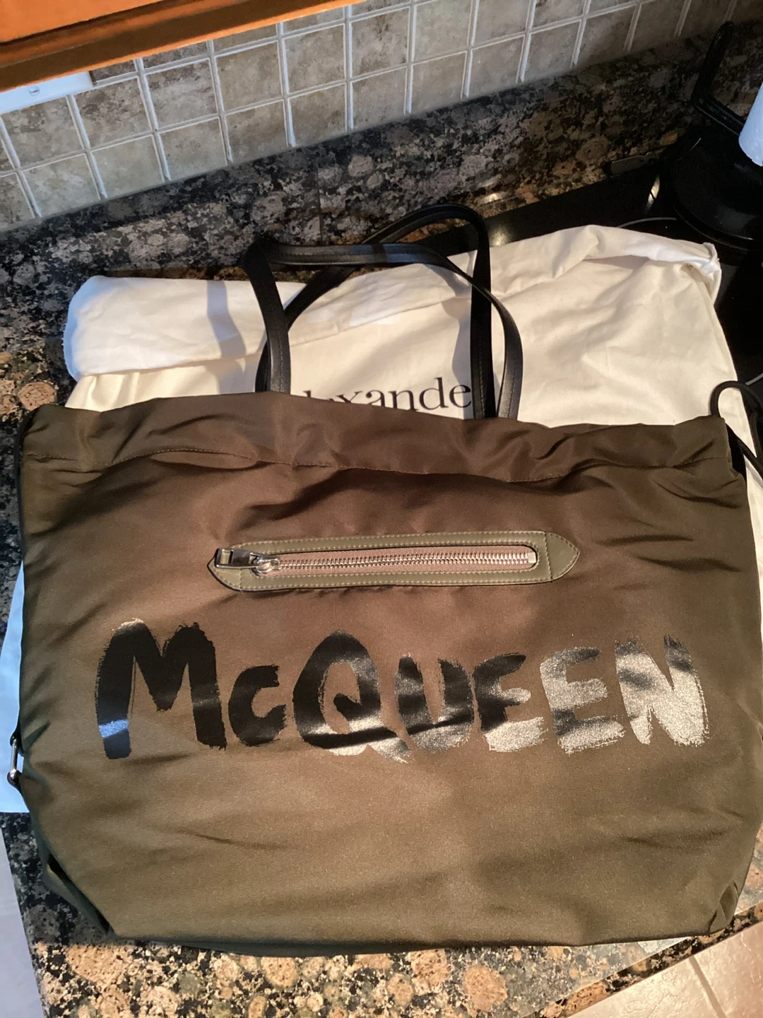 Alexander McQueen Olive Green Nylon Tote Bag