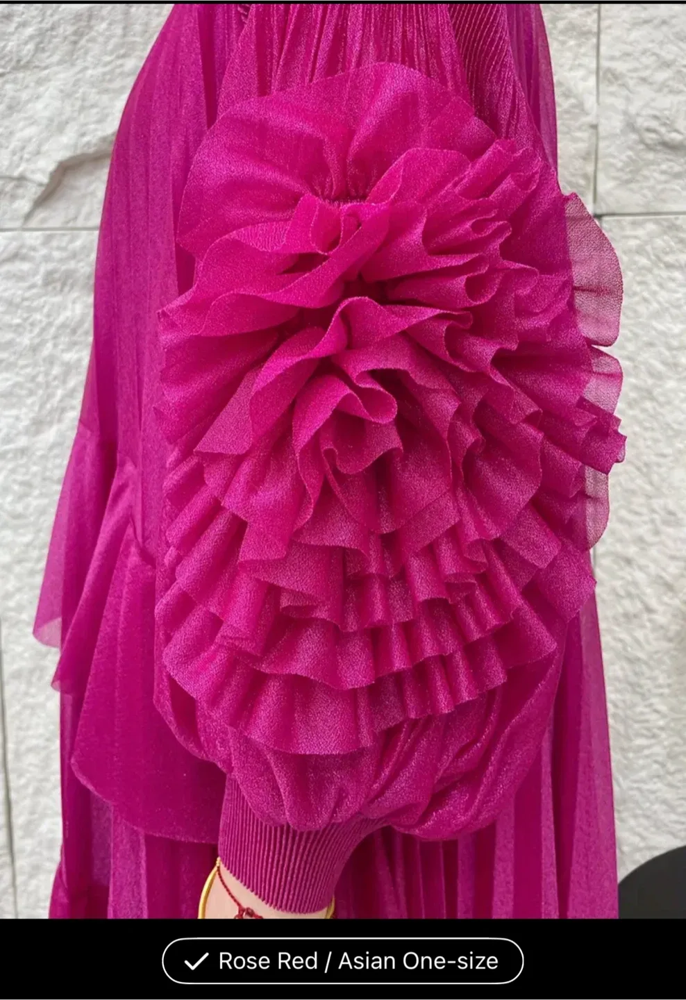 Rose Red Pleated Dress - Asian One-Size image indicator(3)