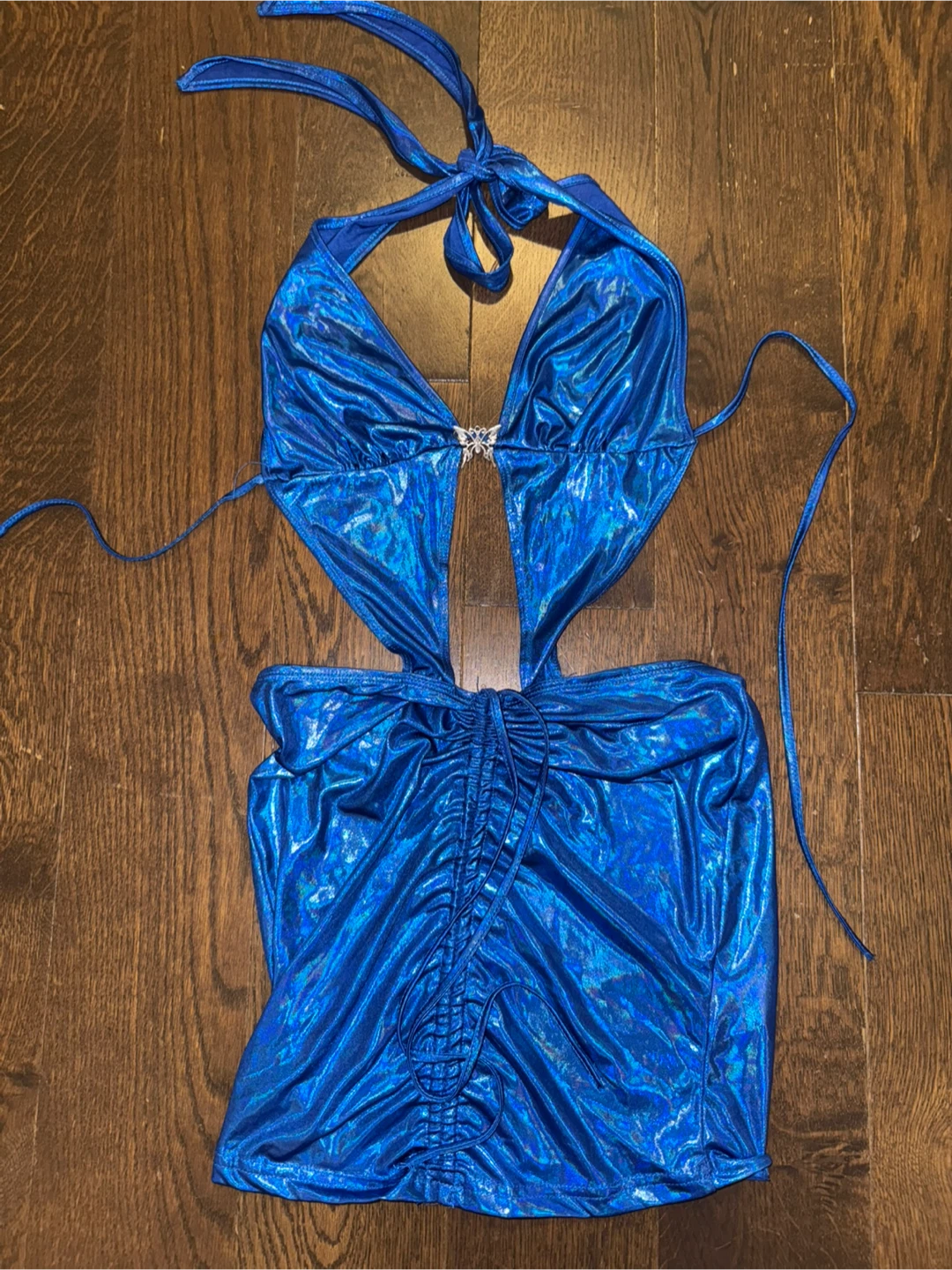 Blue Halter Cutout Mini Dress