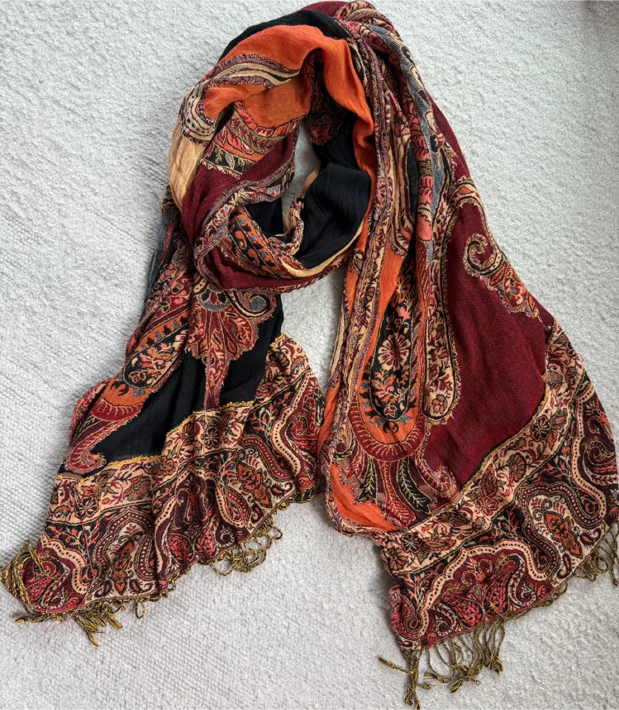 Paisley Scarf - Red, Orange, Black thumbnail