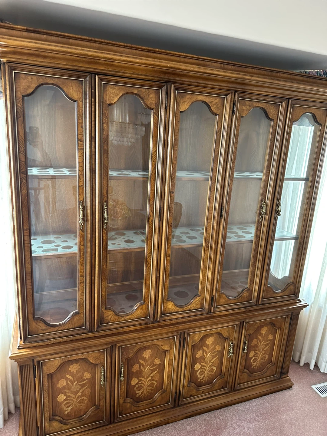 Solid Wood Dining Set with Hutch and 6 Chairs