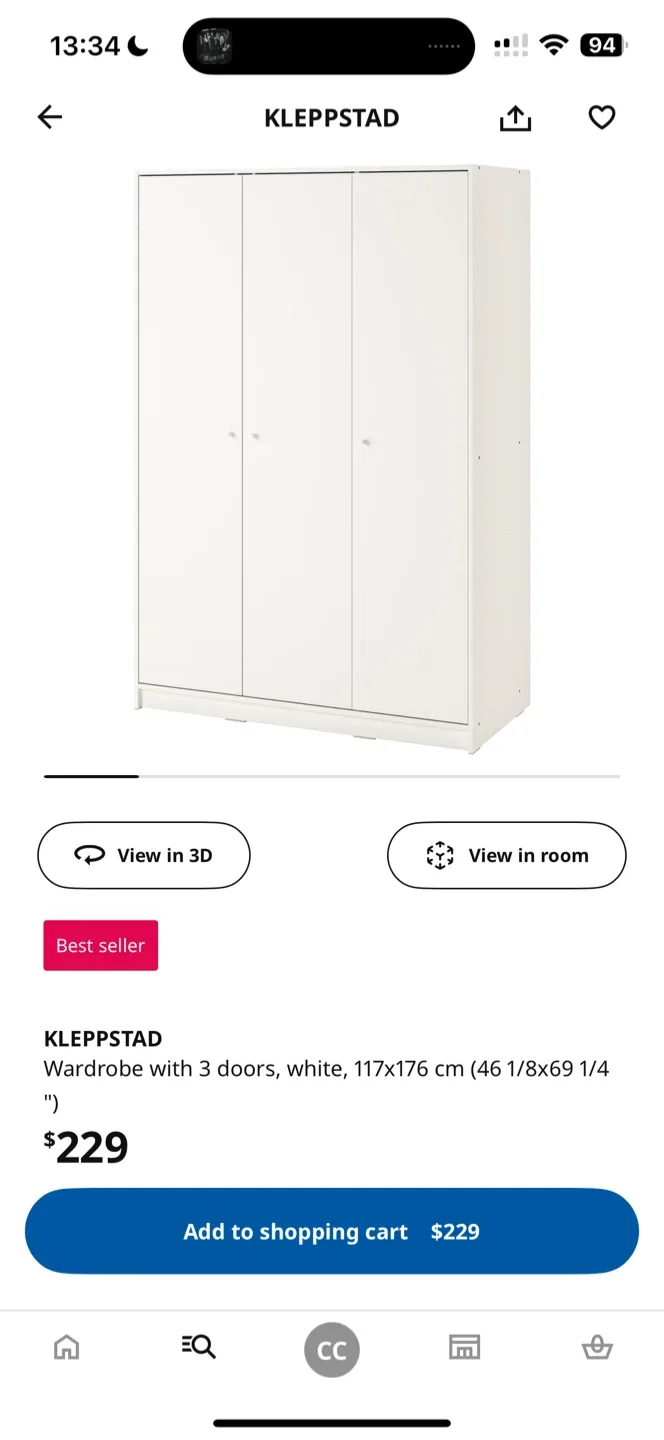 IKEA Wardrobe with 3 Doors and shelves, white closet