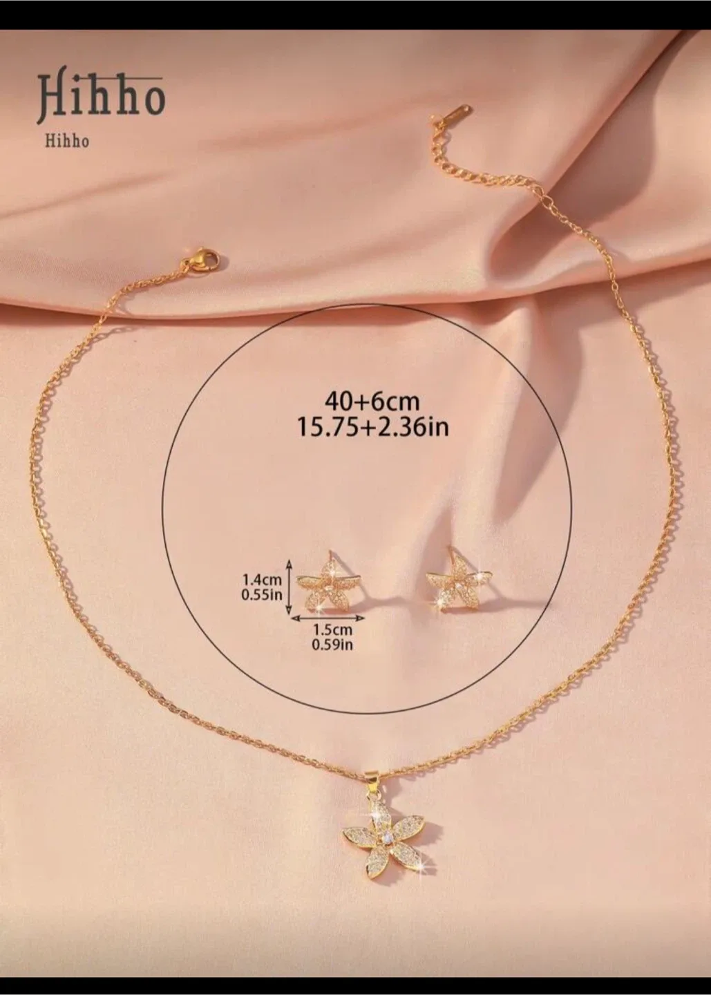Hihho Gold Flower Necklace & Earrings Set thumbnail