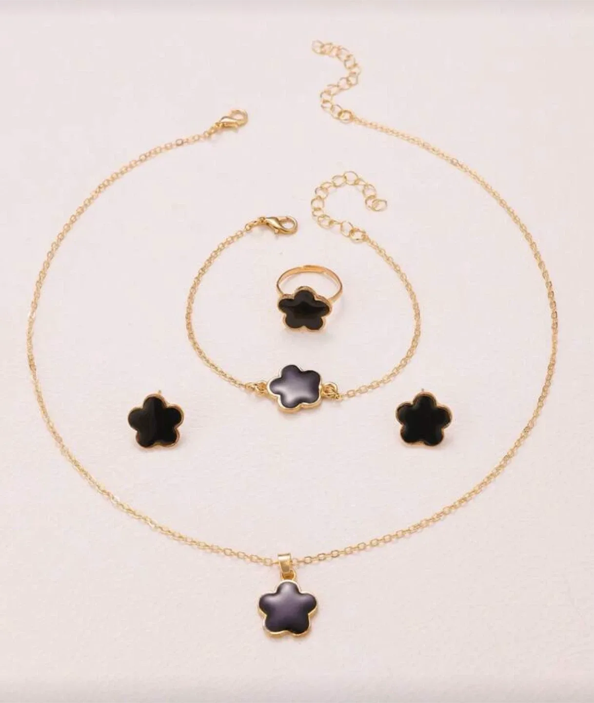 Gold & Black Flower Jewelry Set thumbnail