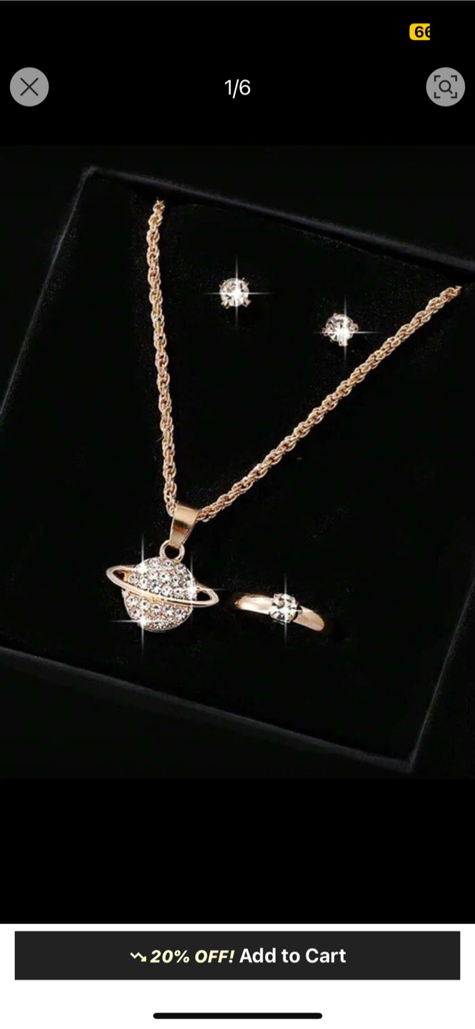 Planet Necklace, Ring, and Earring Set