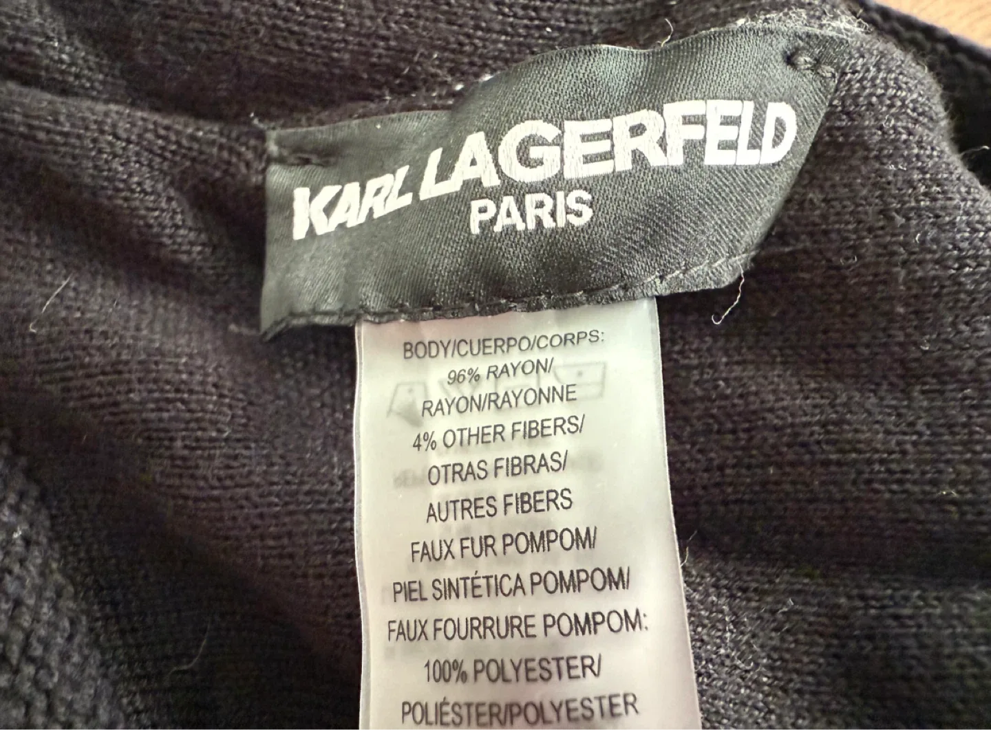 Karl Lagerfeld Paris Black Pom Pom Beanie - New image indicator(5)