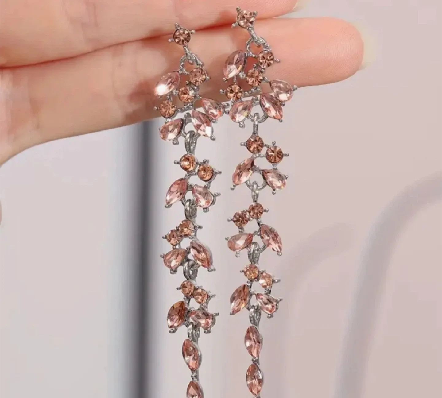 Gorgeous Peach Crystal Drop Earrings! image indicator(3)